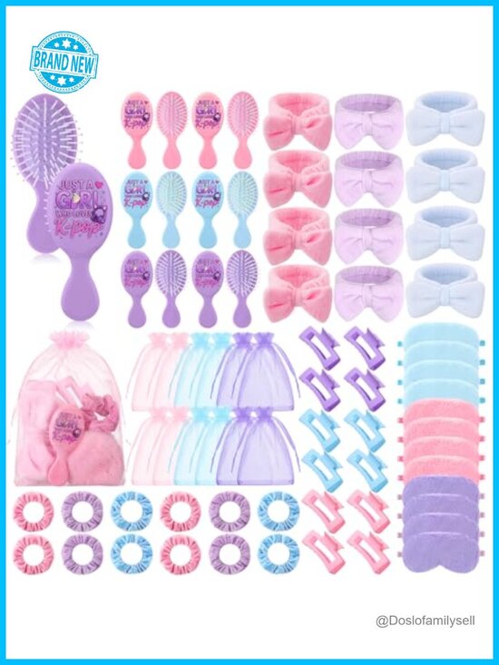 72 Pcs Kpop Sleepover Party Favors Hair Brushes Scrunchies Claw Clips Headbands
